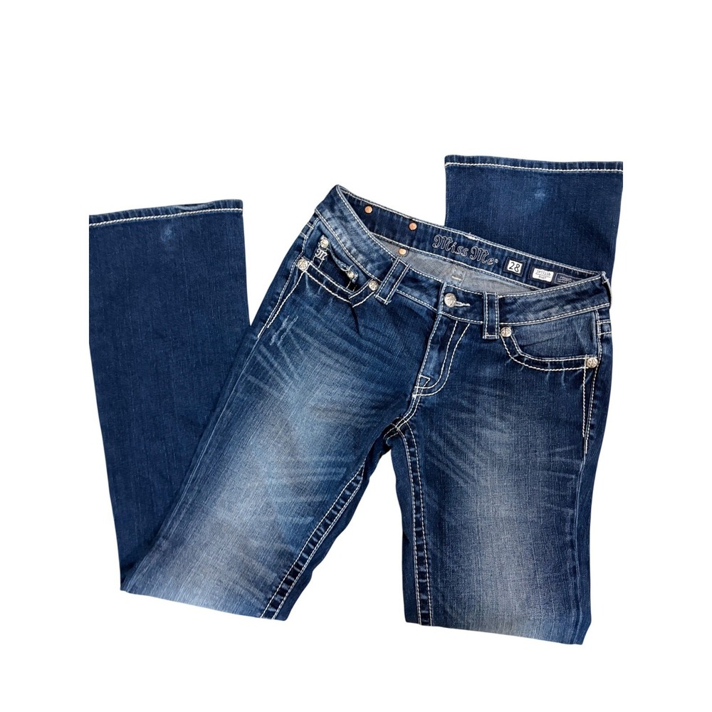 Miss Me JP5521B Bootcut Jeans Dark Wash Embellished Pockets Womens 28 Low Rise - Picture 2 of 8